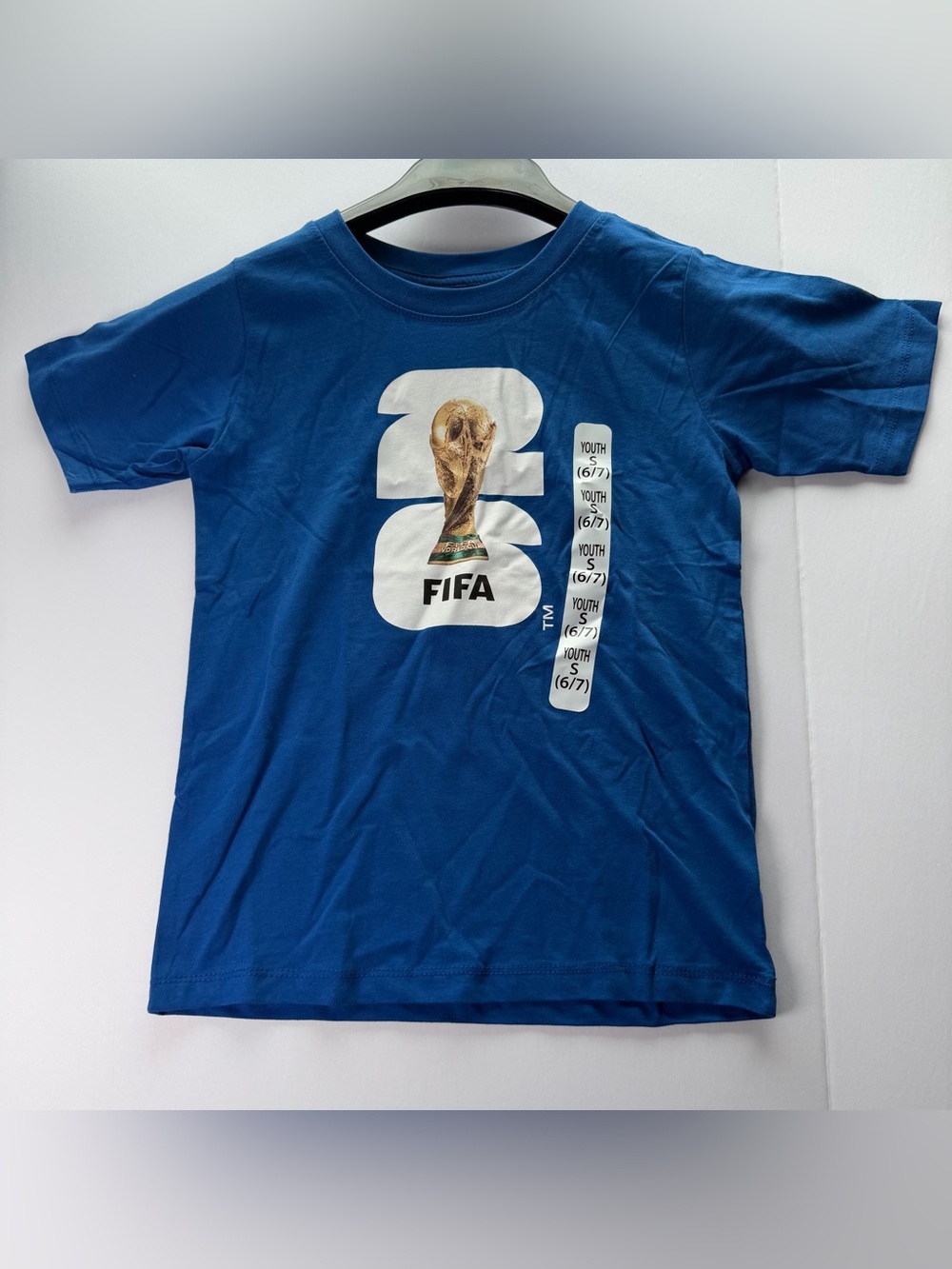 FIFA World Cup 2026 Youth T-Shirt Size S 6/7 Blue Official Licensed Soccer Tee